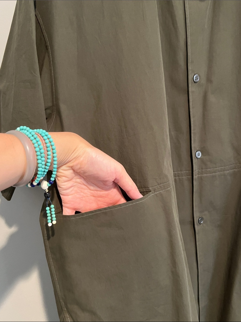 Studio Nicholson Olive Green Short Sleeve Oversized Shirt - Picture 5 of 7